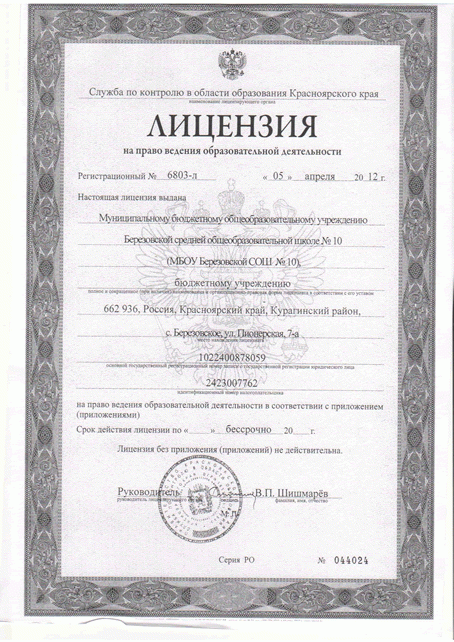 Лицензия на осуществление образовательной деятельности 0